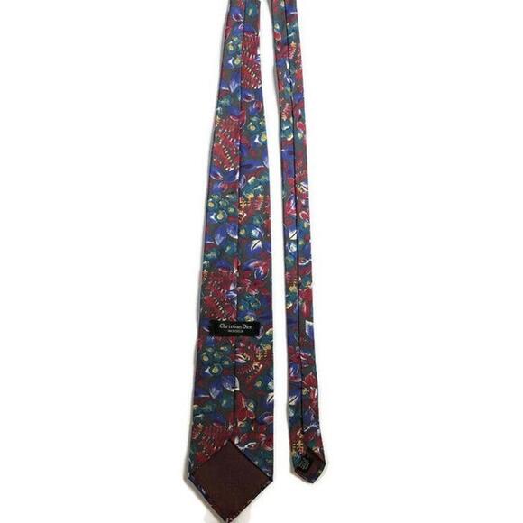 Christian Dior Monsieur Red Blue Floral Pattern Classic Silk Tie Necktie 58" - Picture 4 of 7